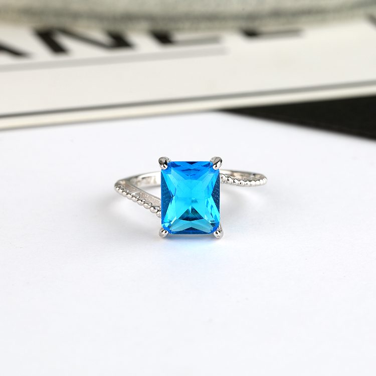Anillo de piedra azul con estilo de Plata de Ley 925 para mujer, banda de plata de ley minimalista con Zirconia para uso diario