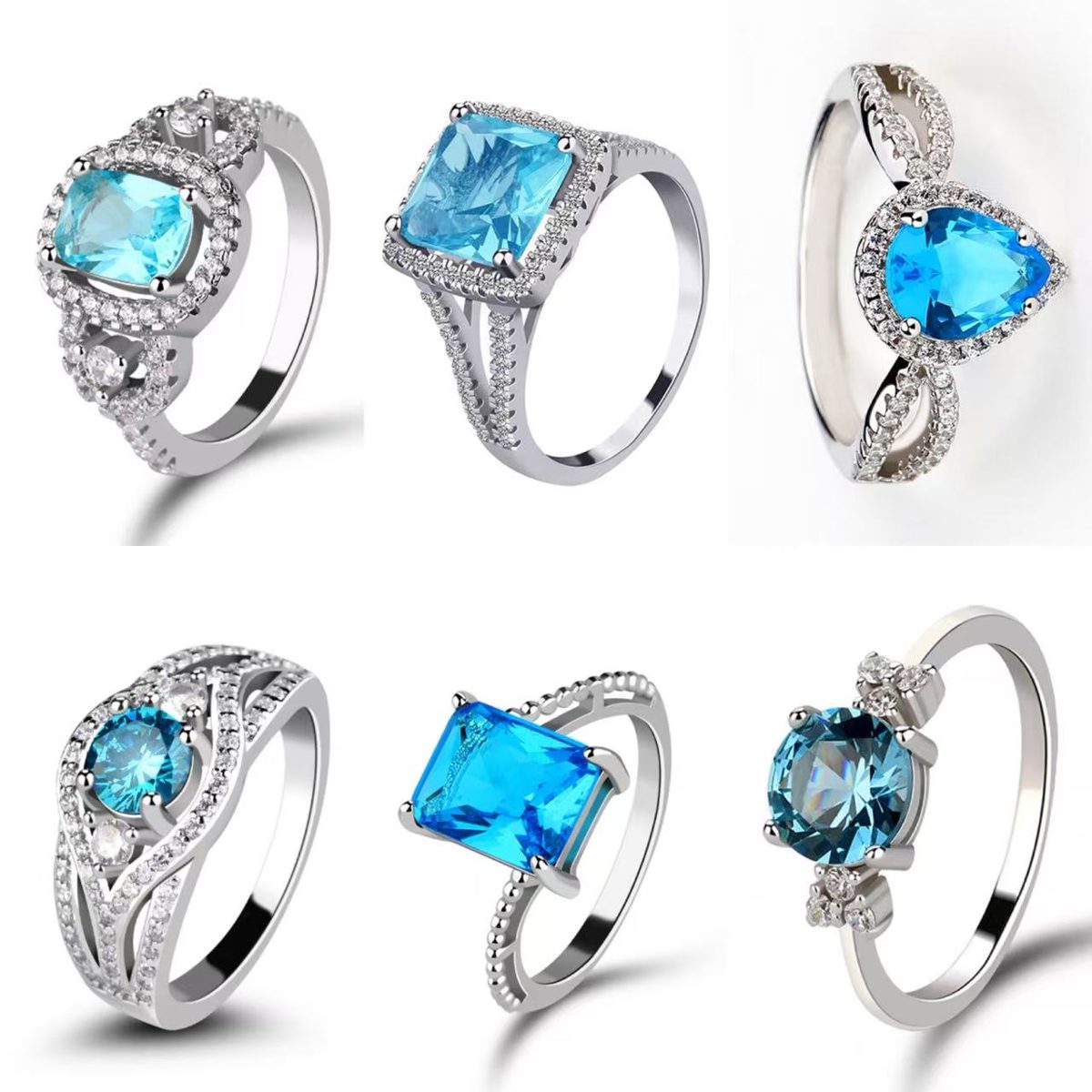 Anillo DE CIRCONIA azul, Plata de Ley 925, diseño elegante de solitario para mujer, regalo de joyería fina delicada