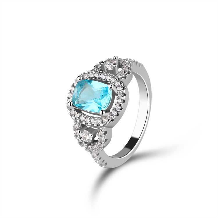 Anillo de cóctel de circón azul de lujo Joyería de moda chapada en plata 925 de alta calidad para fiestas