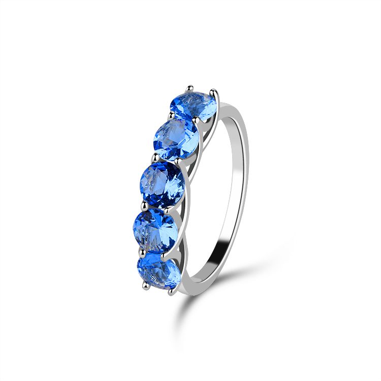 Anillo de Piedras Preciosas Azules Personalizado de Alta Joyería para Mujer, Diseño Minimalista, Plata de Ley 925, Joyería Fina