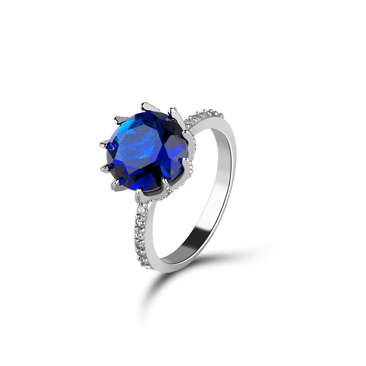 Anillo de Piedra Preciosa Azul Redonda para Mujer, Diseño Minimalista, Plata de Ley 925, Joyería Fina