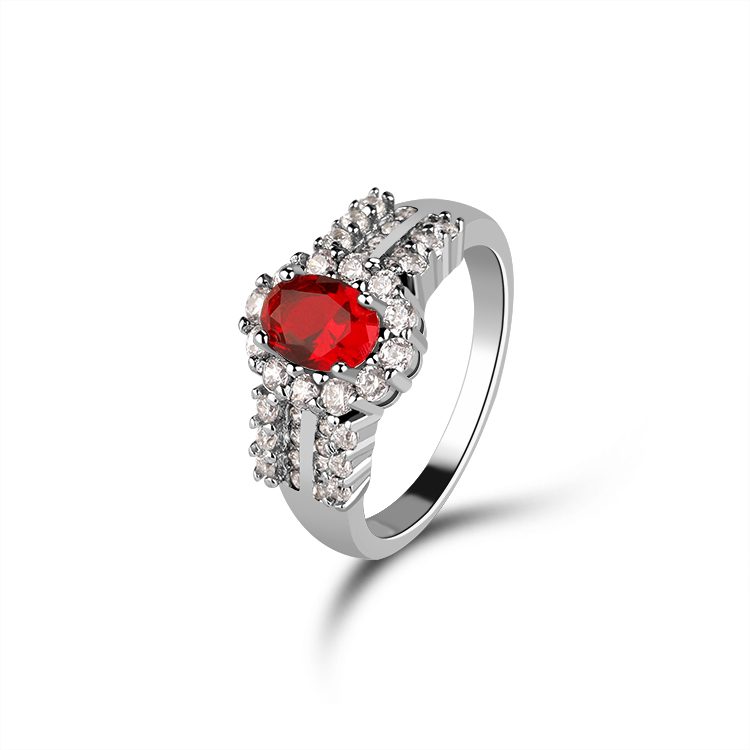 Anillo Clásico Ovalado de Plata de Ley 925 con Aspecto de Rubí y Piedras Laterales de Circonita Cúbica, Anillo Vintage de Corazón Rojo con Circonita y Micropavé