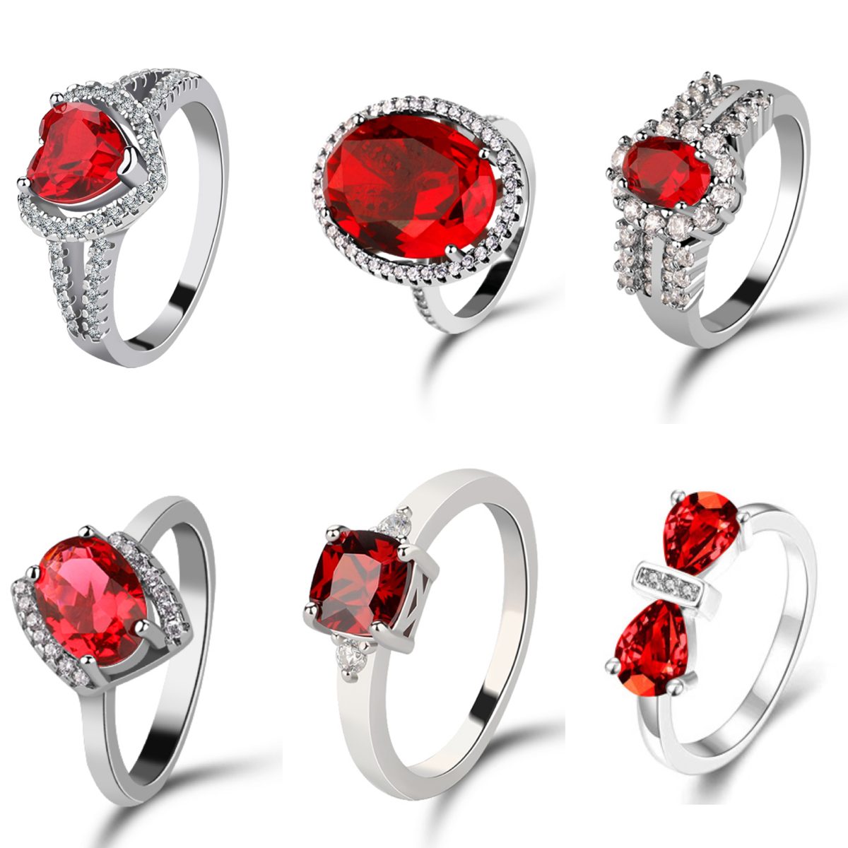 Anillo Clásico Ovalado de Plata de Ley 925 con Aspecto de Rubí y Piedras Laterales de Circonita Cúbica, Anillo Vintage de Corazón Rojo con Circonita y Micropavé