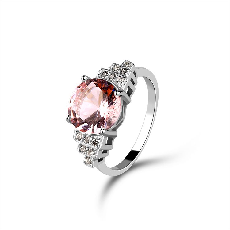 Anillo de Cóctel Redondo con Circonita Rosa y Pavé Radiante, Joyería Elegante para Fiestas y Ocasiones Especiales