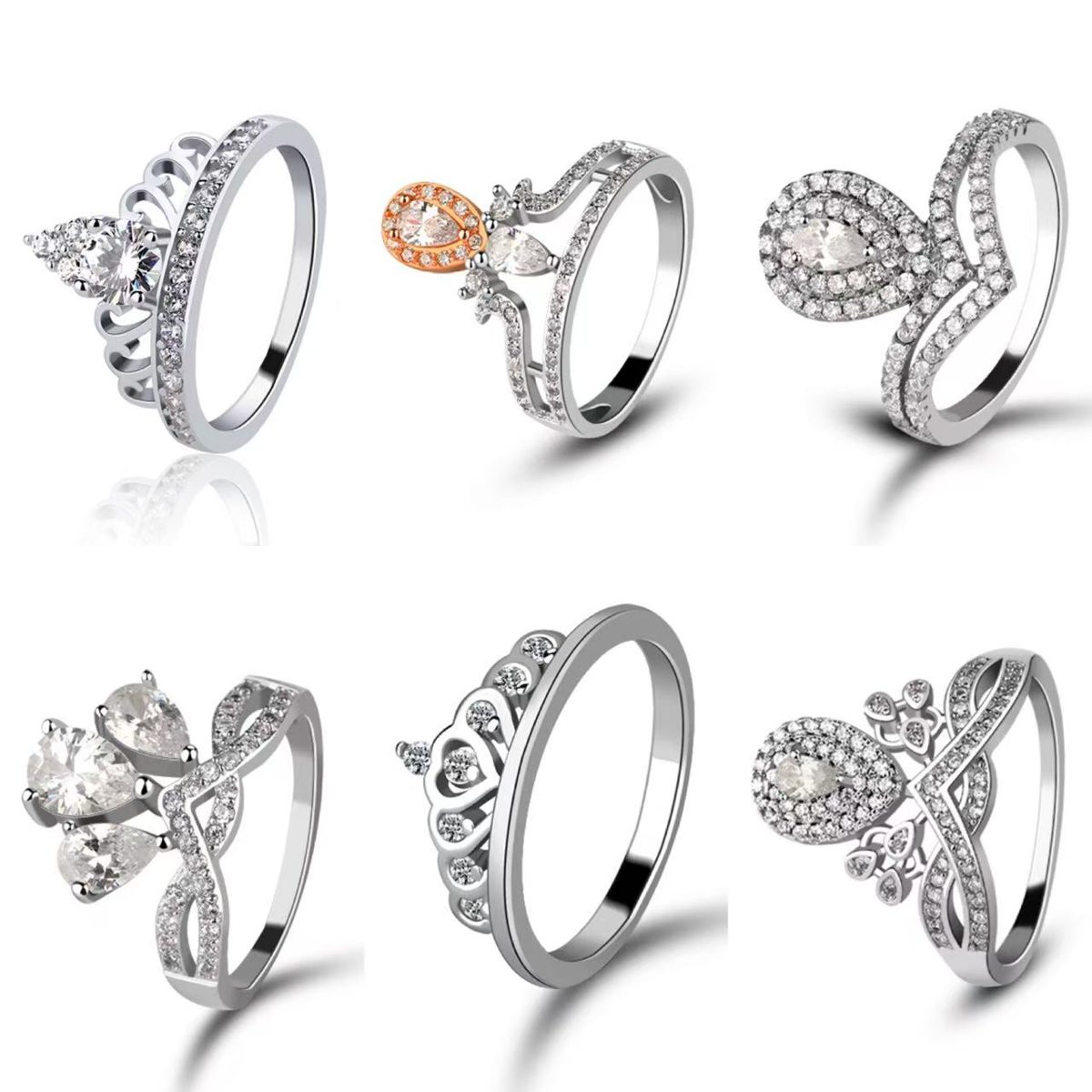 Anillo de Circonita Transparente Estilo Corona en Plata 925, Joya Romántica y Brillante para Regalo o Uso Personal