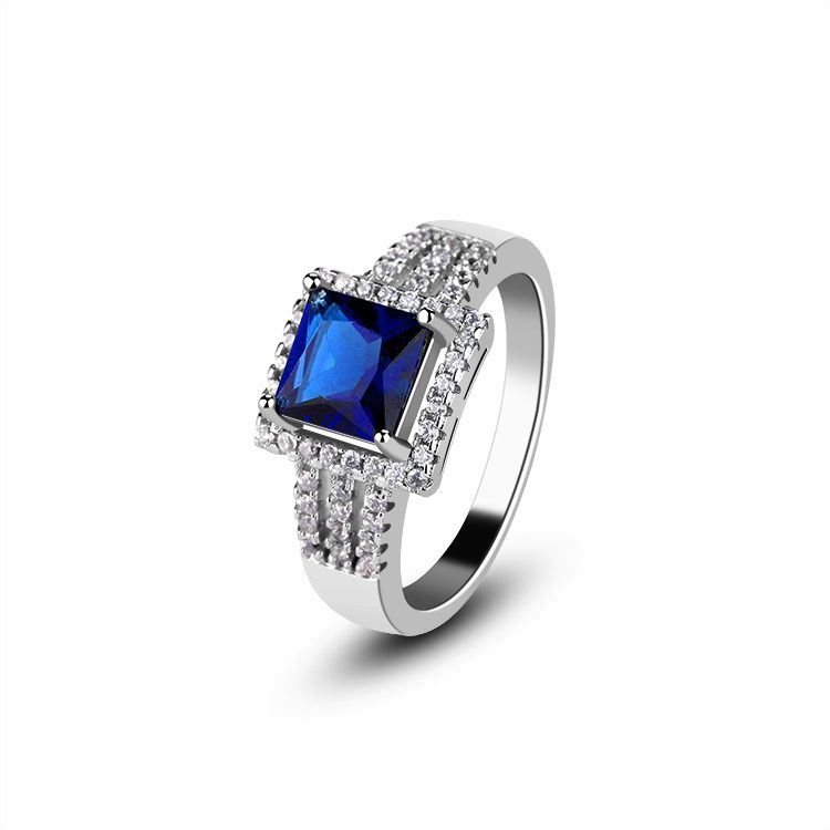 Anillo Popular de Plata de Ley 925 con Circonita Azul Océano para Mujer, Joyería Brillante, Perfecto para Regalo de Aniversario, Venta al por Mayor