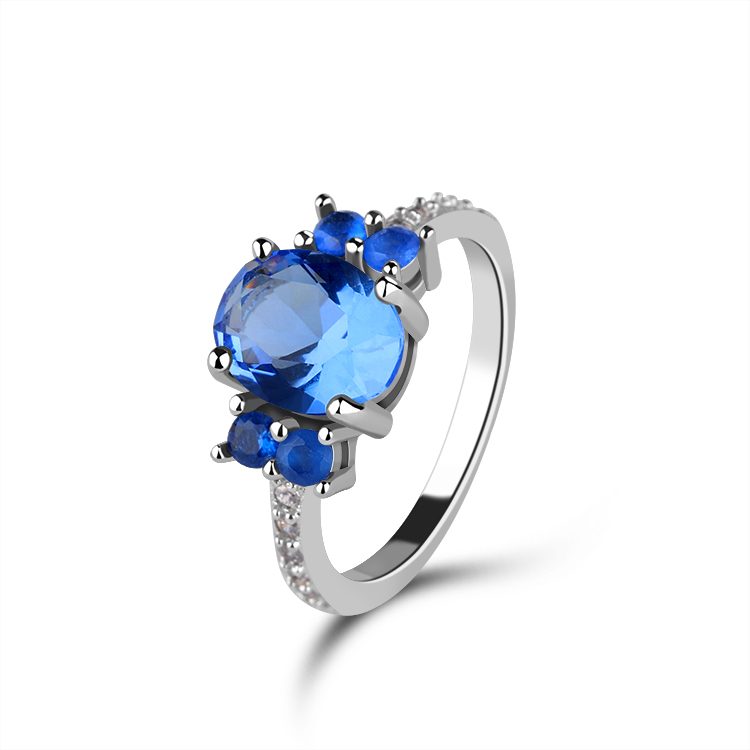Anillo de Plata de Ley 925 de Lujo con Circonita Azul Cielo para Mujer, Diseño de Joyería Fina Elegante, Adecuado para Regalo, Venta al por Mayor