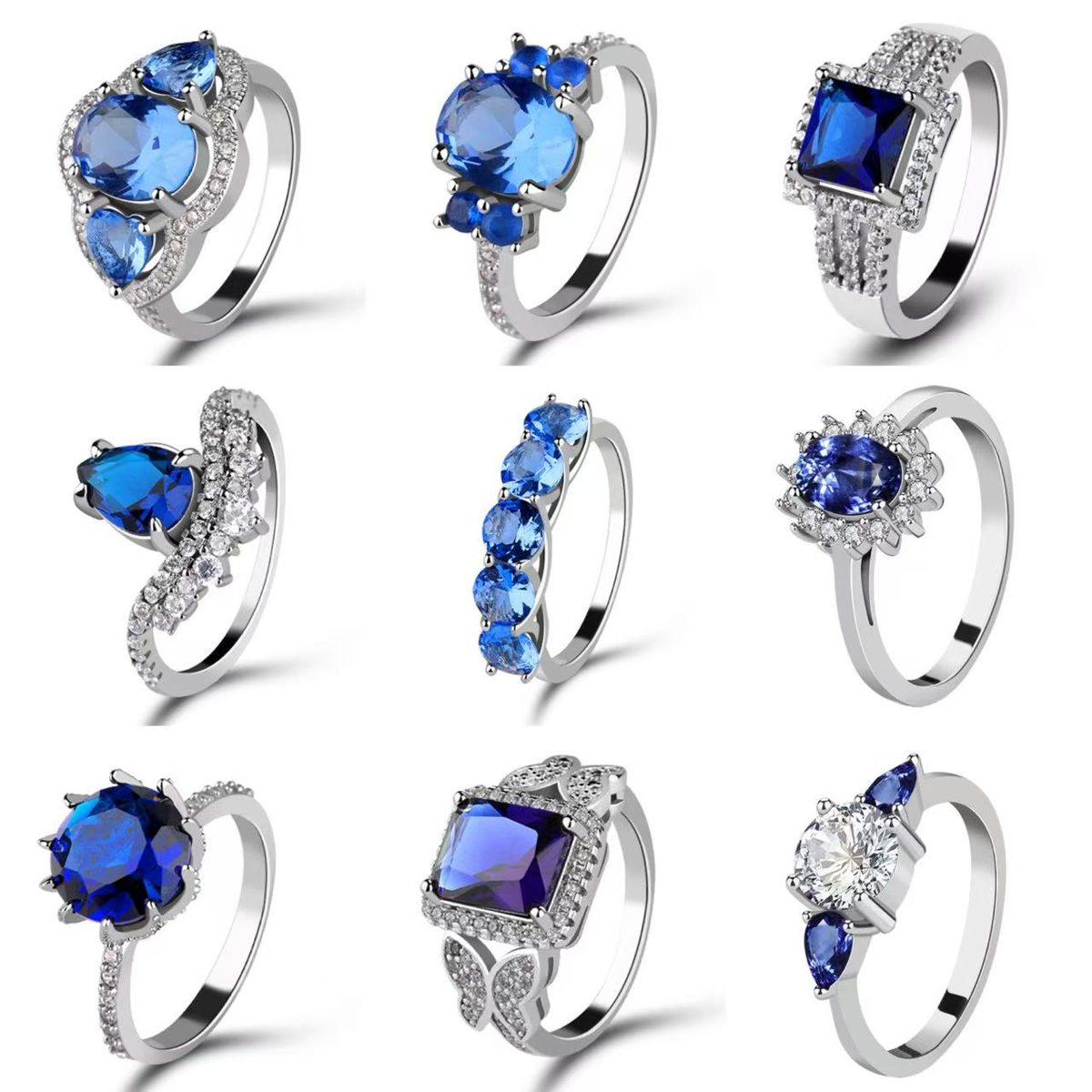 Anillo de Plata de Ley 925 de Lujo con Circonita Azul Ovalada para Mujer, Diseño de Joyería Fina, Ideal para Regalo de Compromiso o Aniversario, Venta al por Mayor