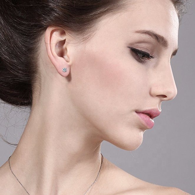 Pendientes de tuerca de diamante de circonia cúbica para mujer, de Plata de Ley 925 sólida a la moda