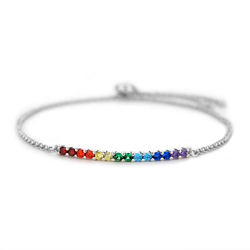 Pulsera de cadena de Plata de Ley 925 puente arcoíris de moda al por mayor personalizada para mujer