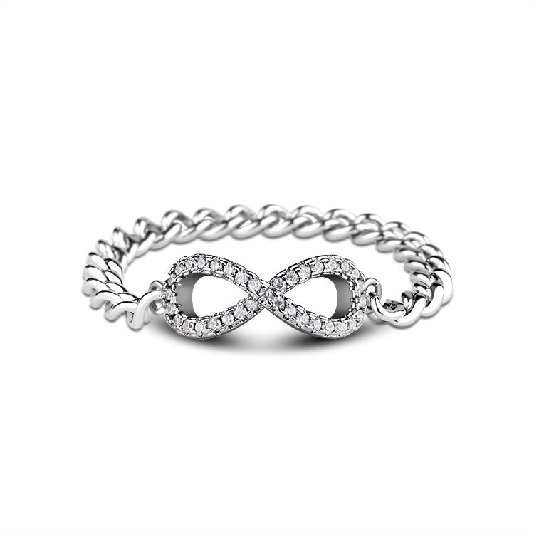 Anillo de enlace de cadena de alta calidad para mujer, joyería de lujo, con lazo de circonita grande